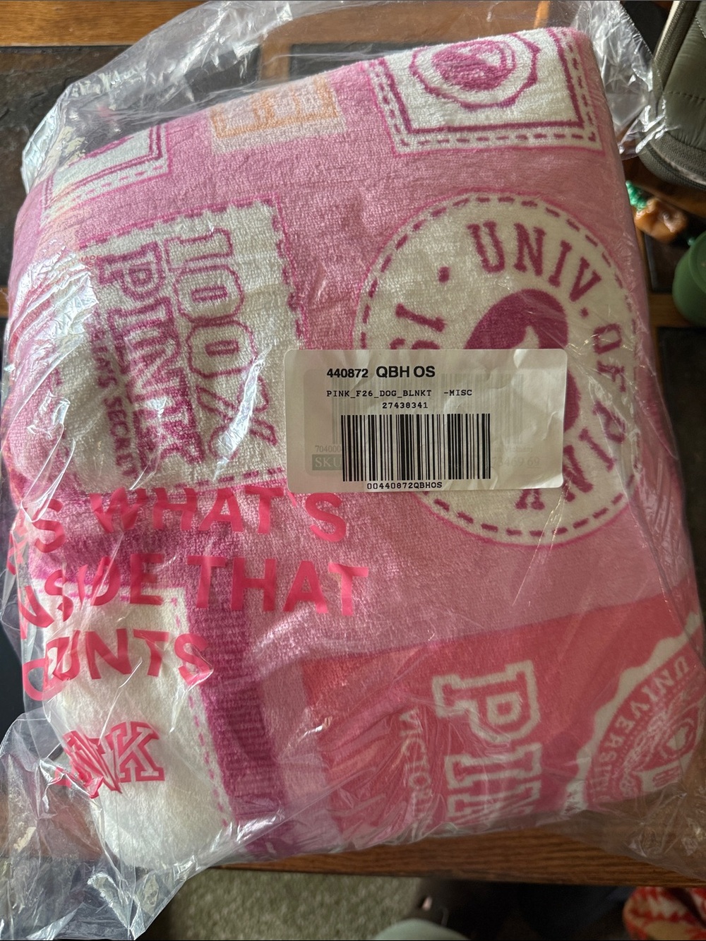 PINK Brand Plush University Print Throw Blanket NWT